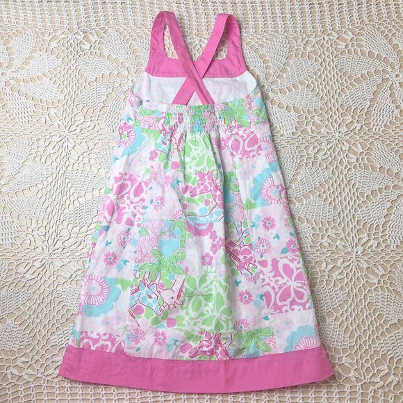 Lilly Pulitzer Girls 7 Years Giraffe Patchwork Green Pink Halter Midi Dress - Picture 2 of 6